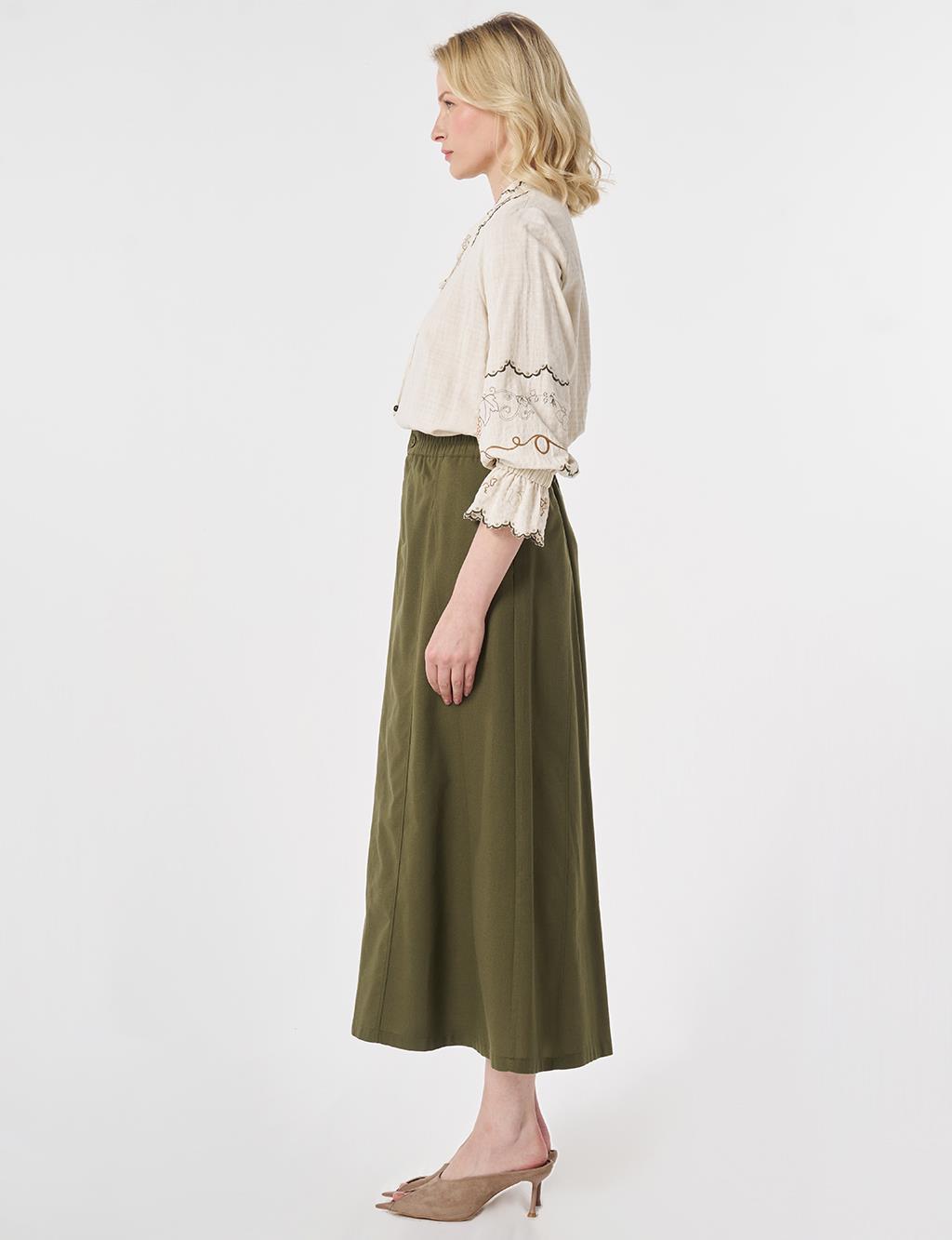 Piece Stitched Bell Skirt Khaki