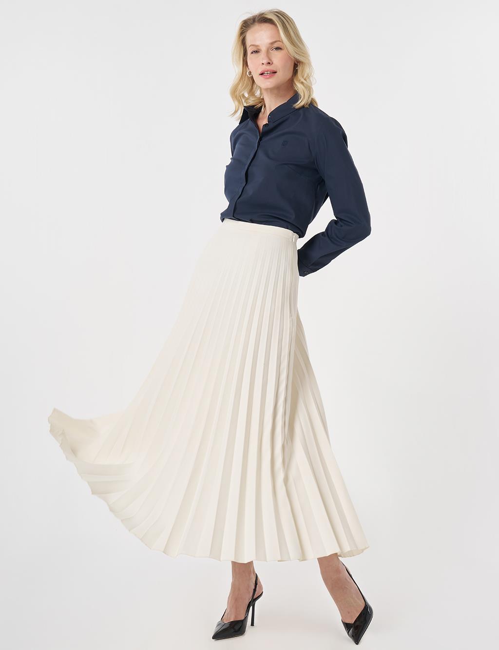 Zipped Pleated Skirt Ecru