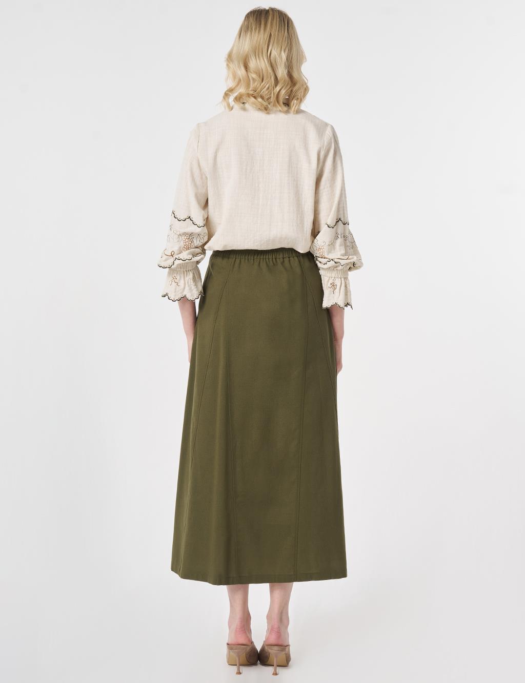Piece Stitched Bell Skirt Khaki