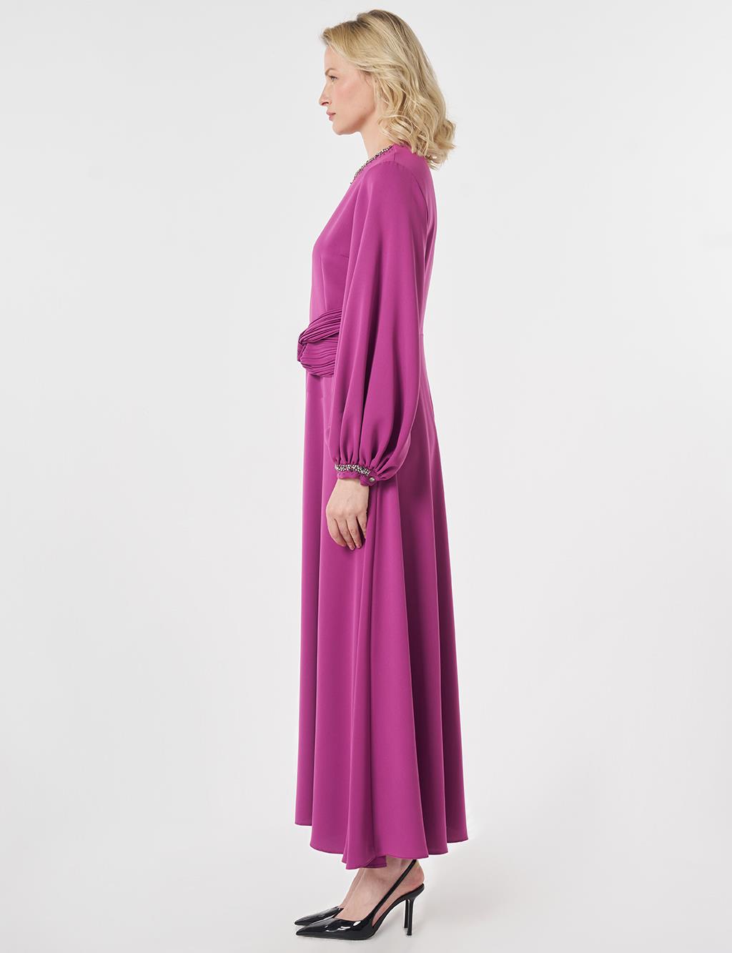 Waist-Detailed Elegant Dress - Purple