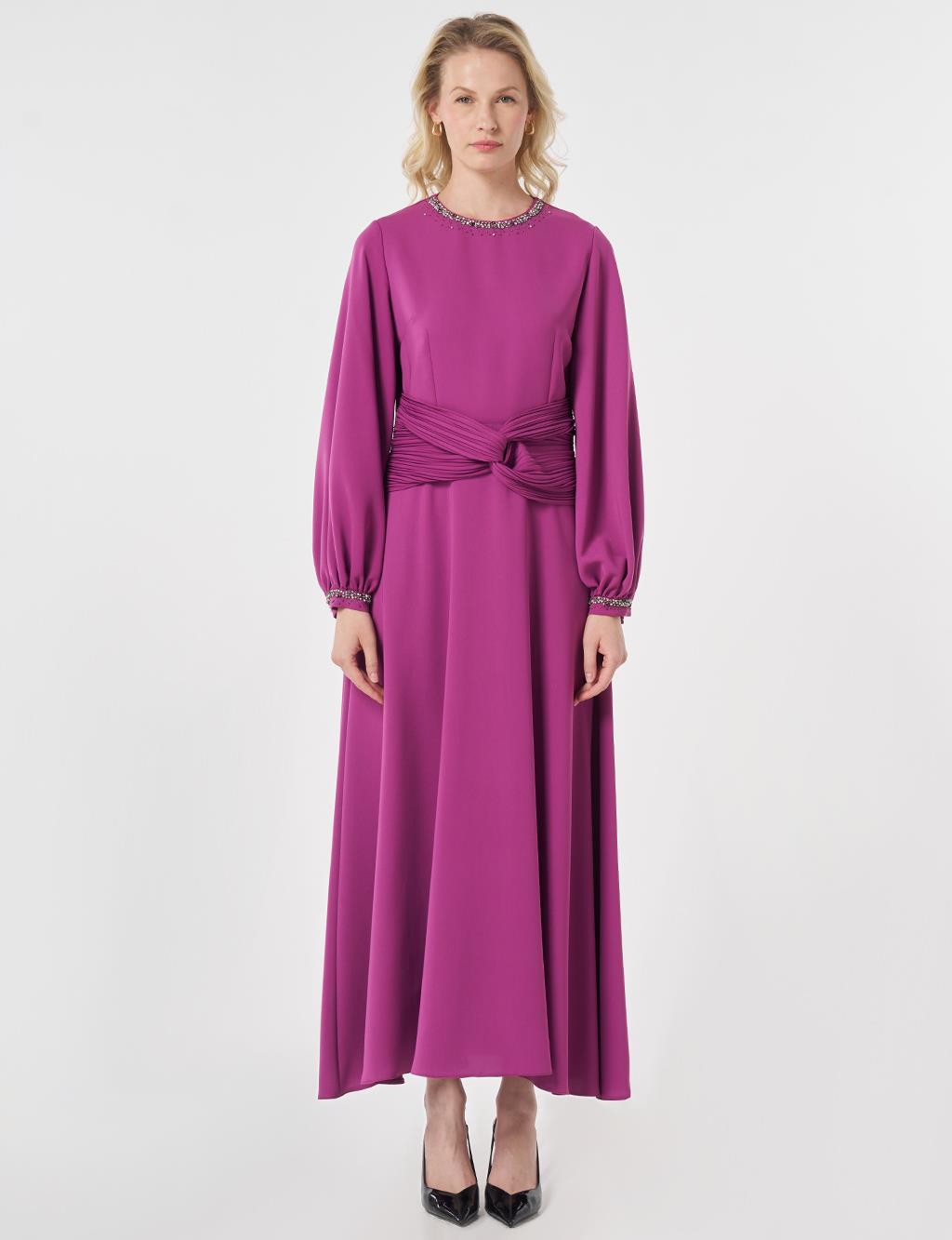 Waist-Detailed Elegant Dress - Purple