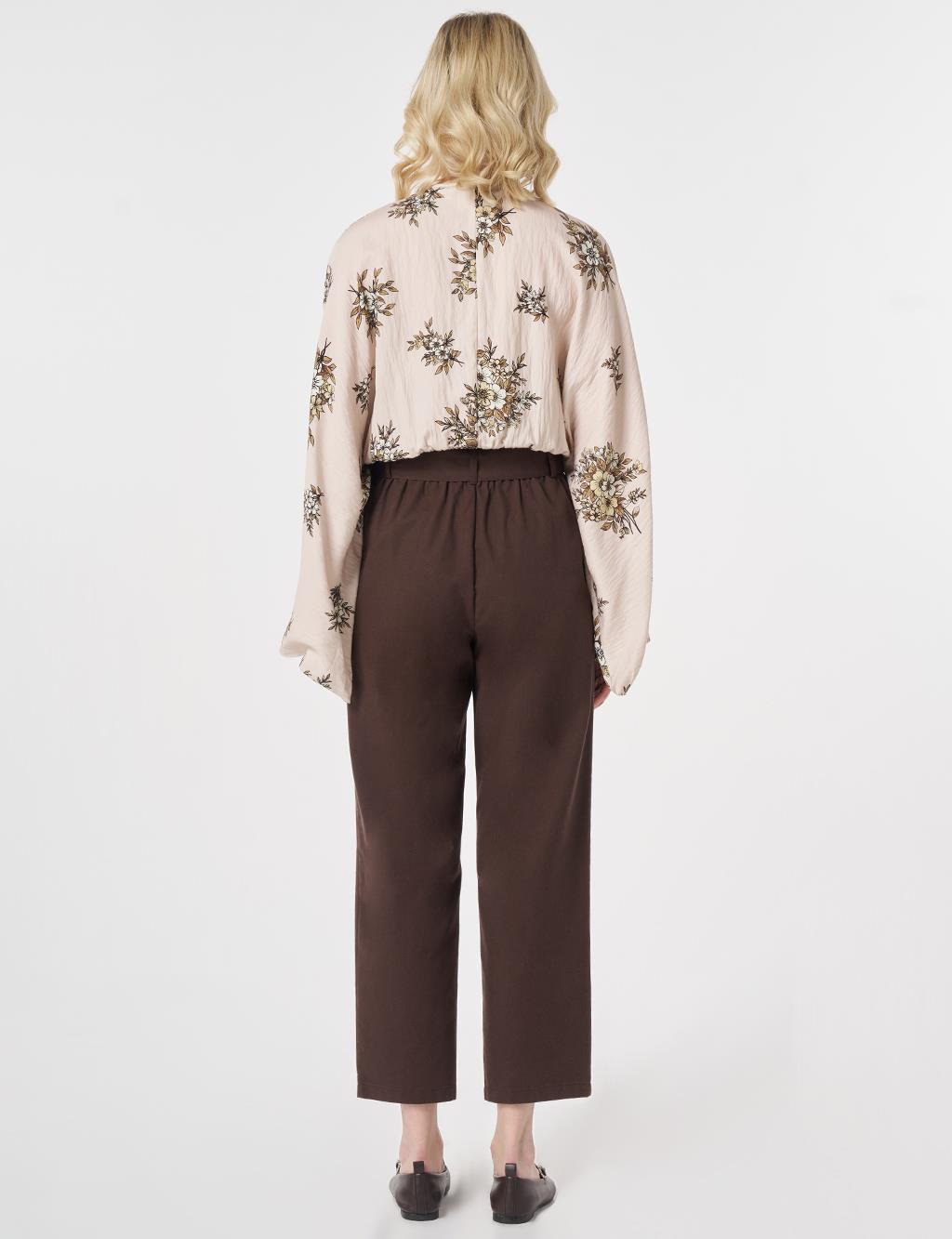 Belt-Detail Viscose Trousers Brown