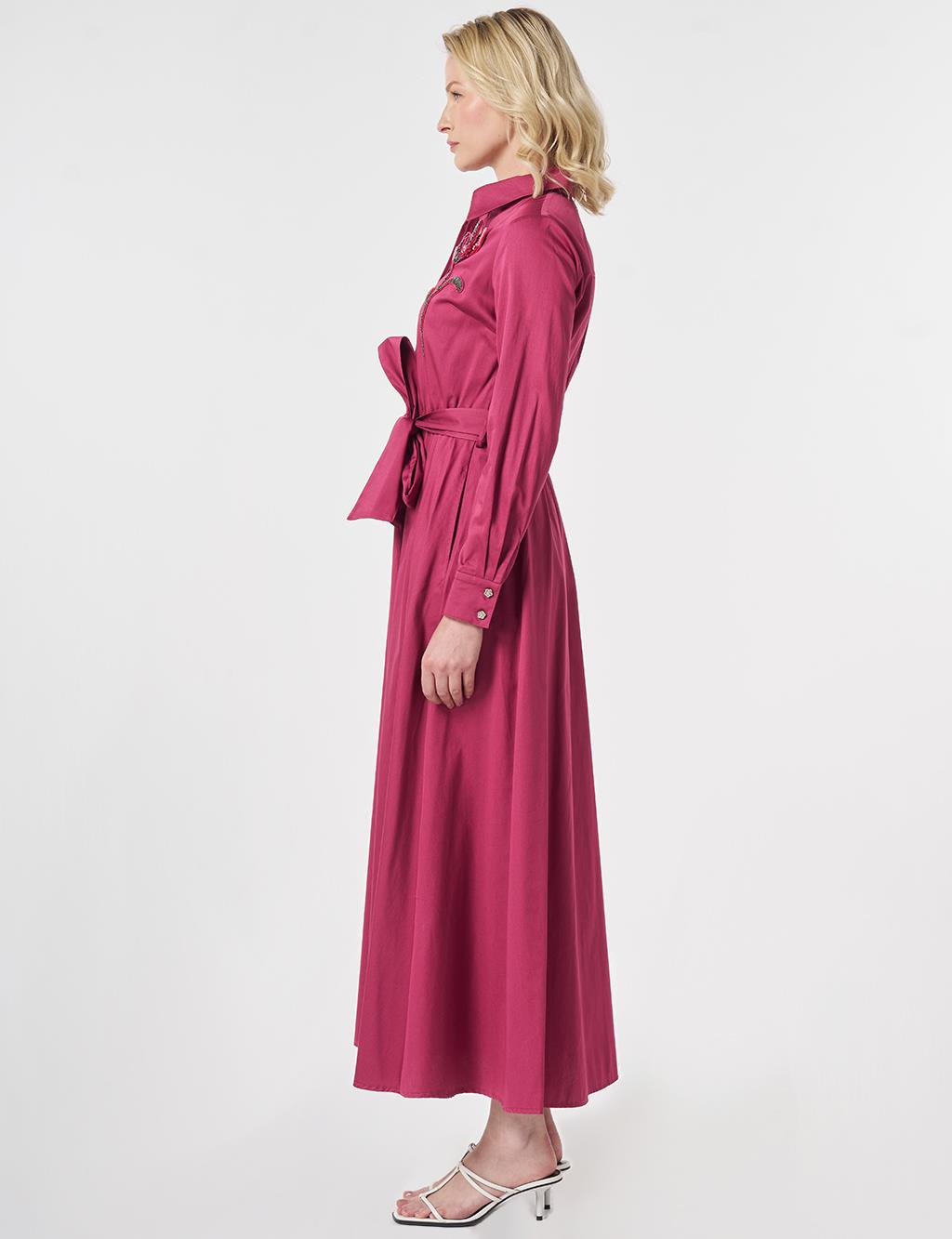 100% Cotton Embroidered Detail Dress Cherry