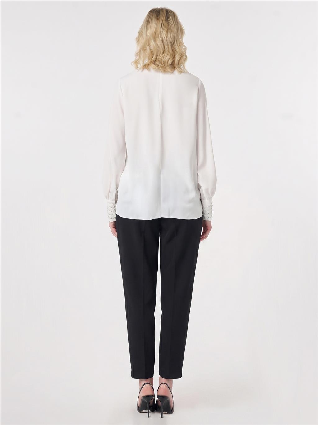 Cuff Detail Elegant Blouse Optical White