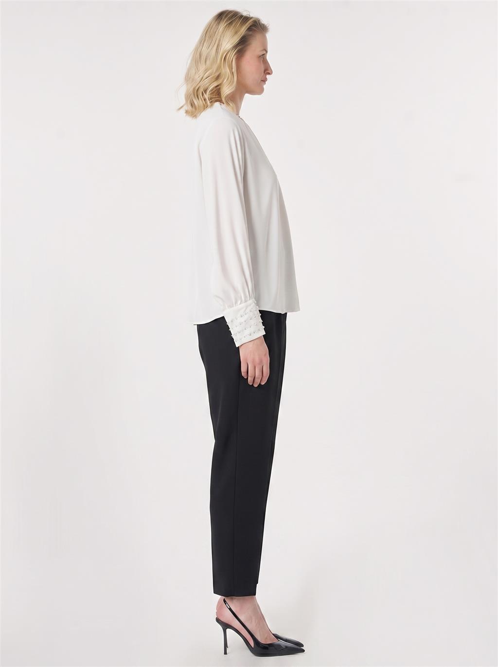 Cuff Detail Elegant Blouse Optical White