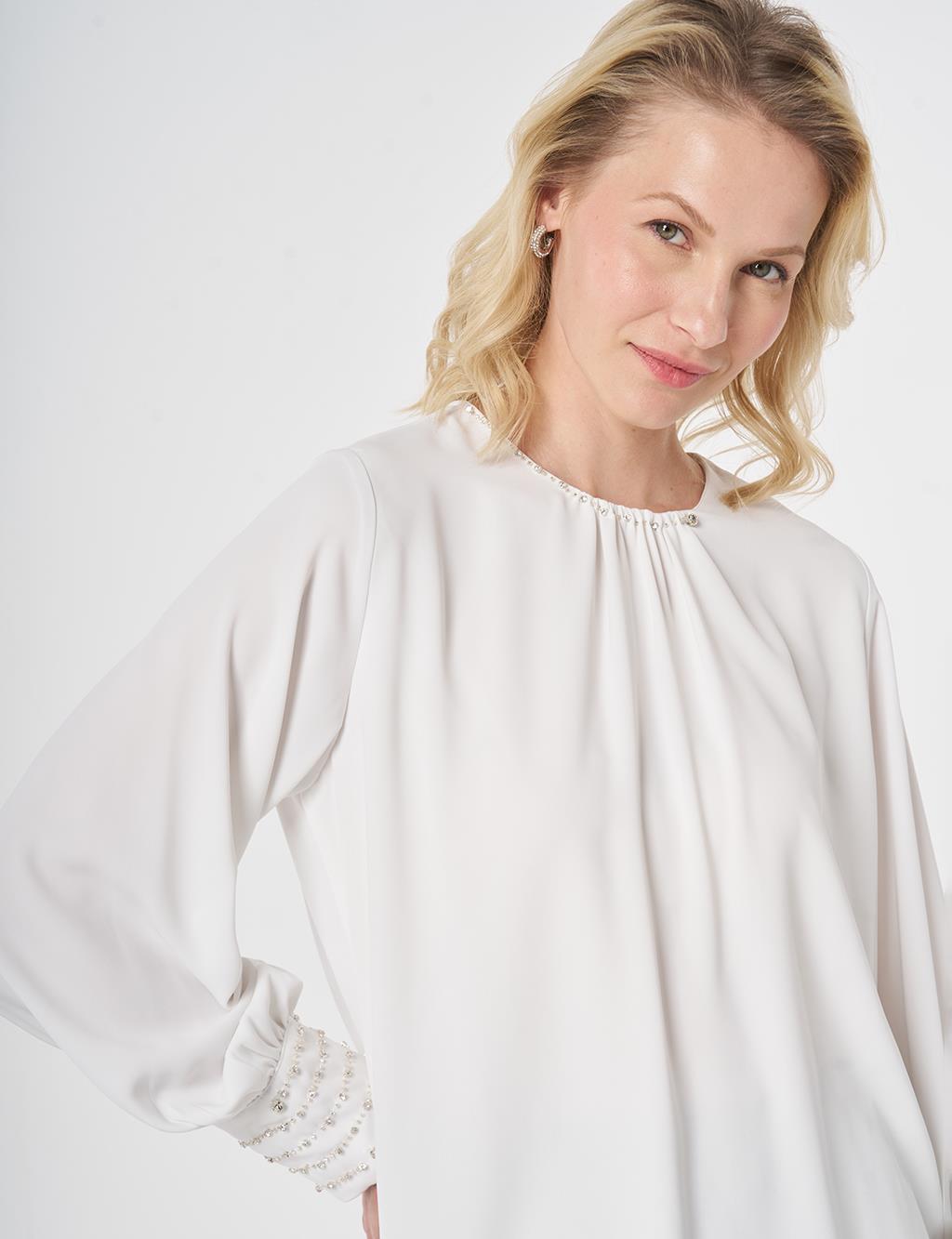 Cuff Detail Elegant Blouse Optical White