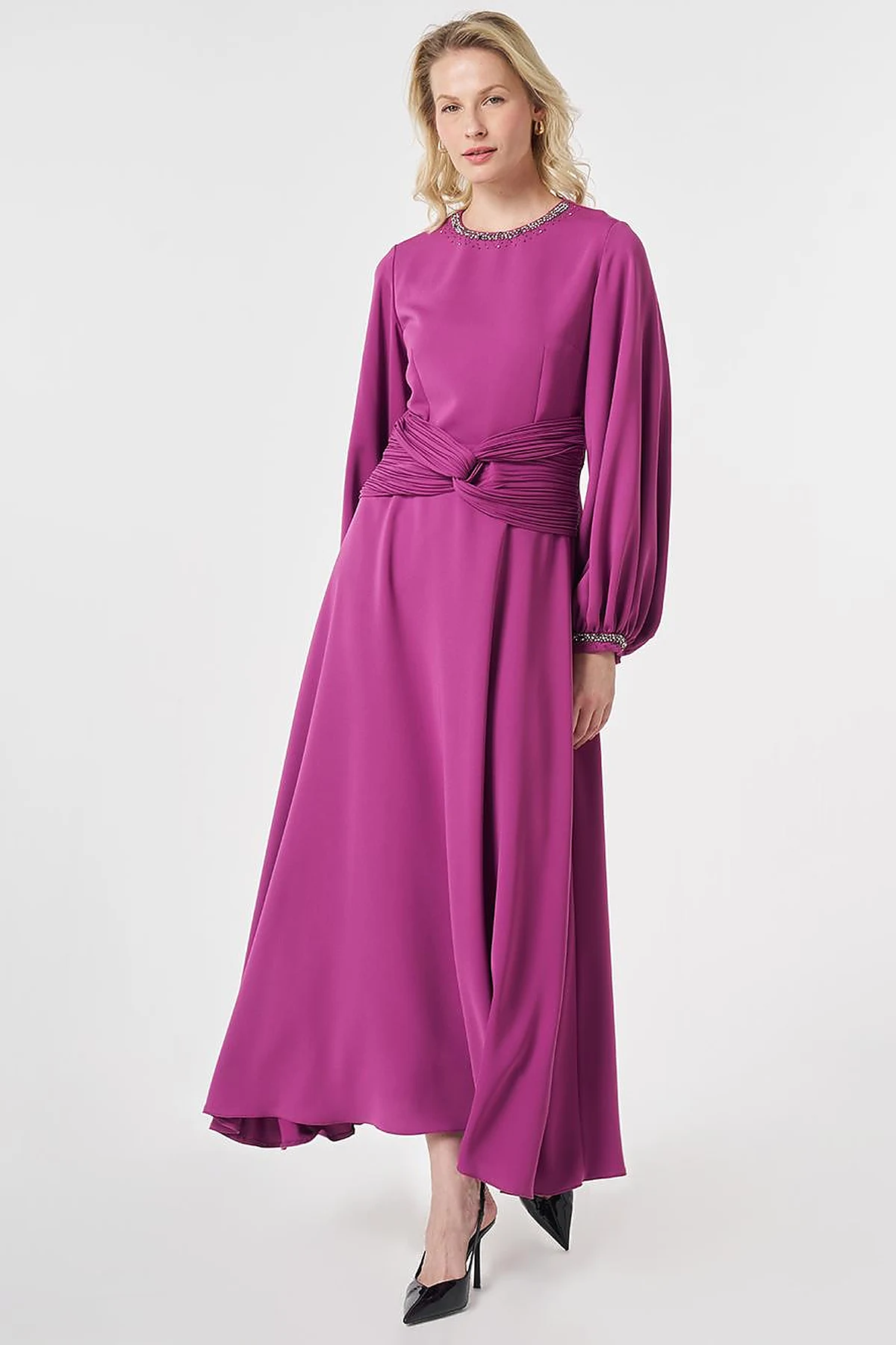 Waist-Detailed Elegant Dress - Purple