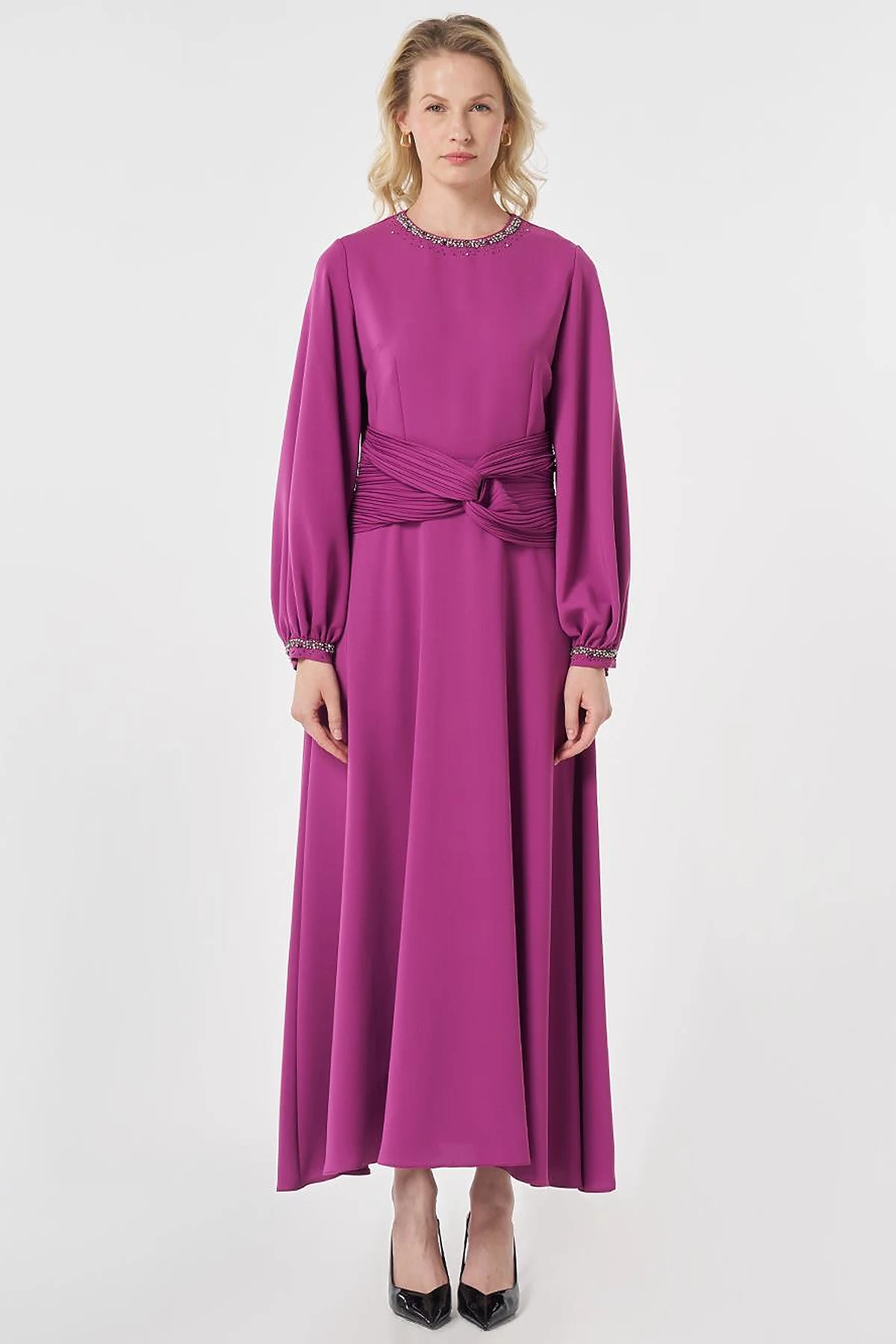 Waist-Detailed Elegant Dress - Purple
