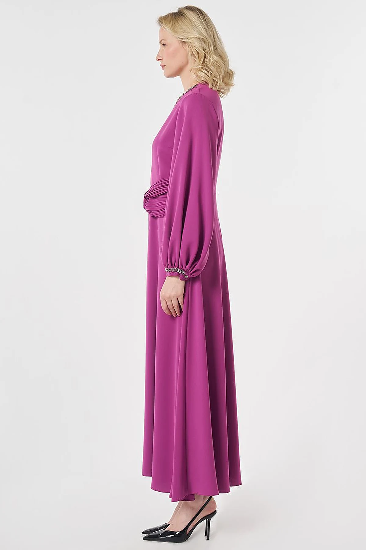Waist-Detailed Elegant Dress - Purple