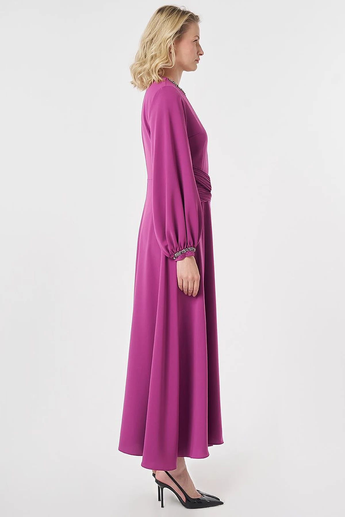 Waist-Detailed Elegant Dress - Purple