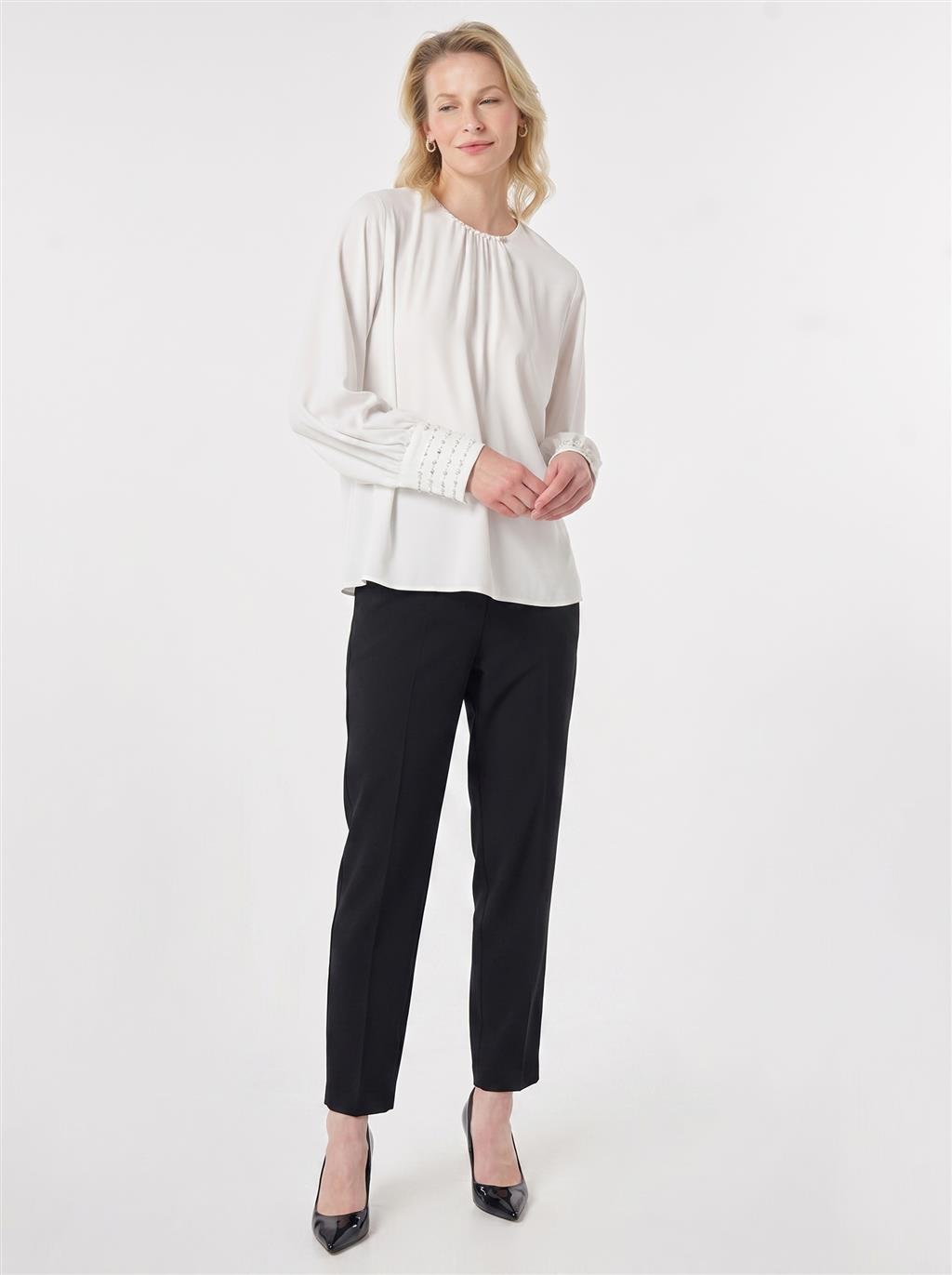 Cuff Detail Elegant Blouse Optical White