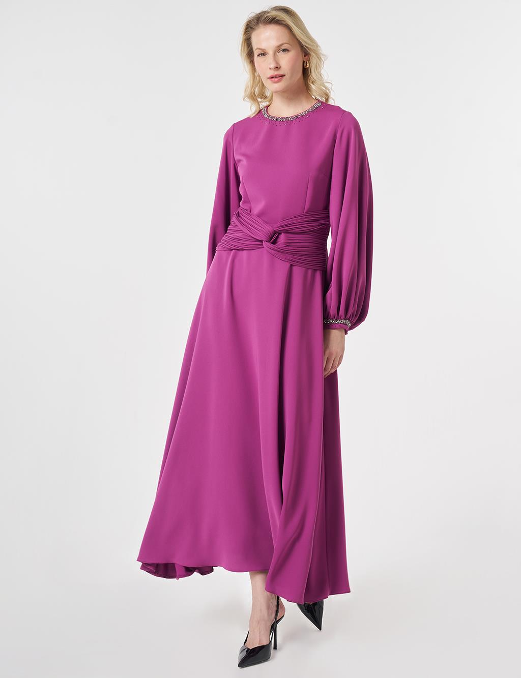 Waist-Detailed Elegant Dress - Purple