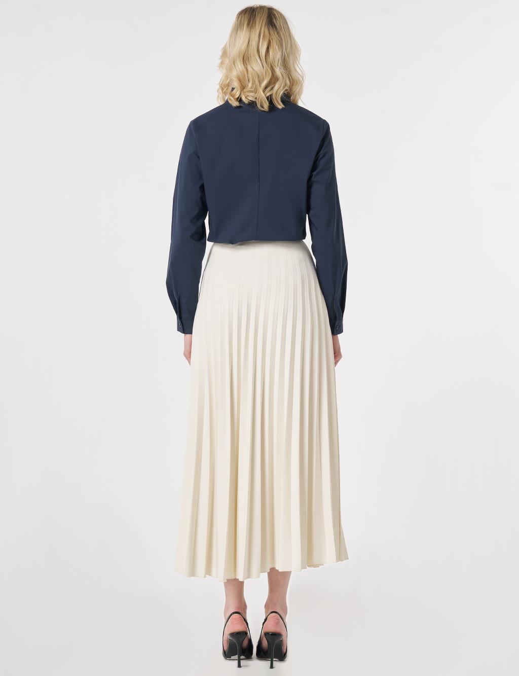 Zipped Pleated Skirt Ecru