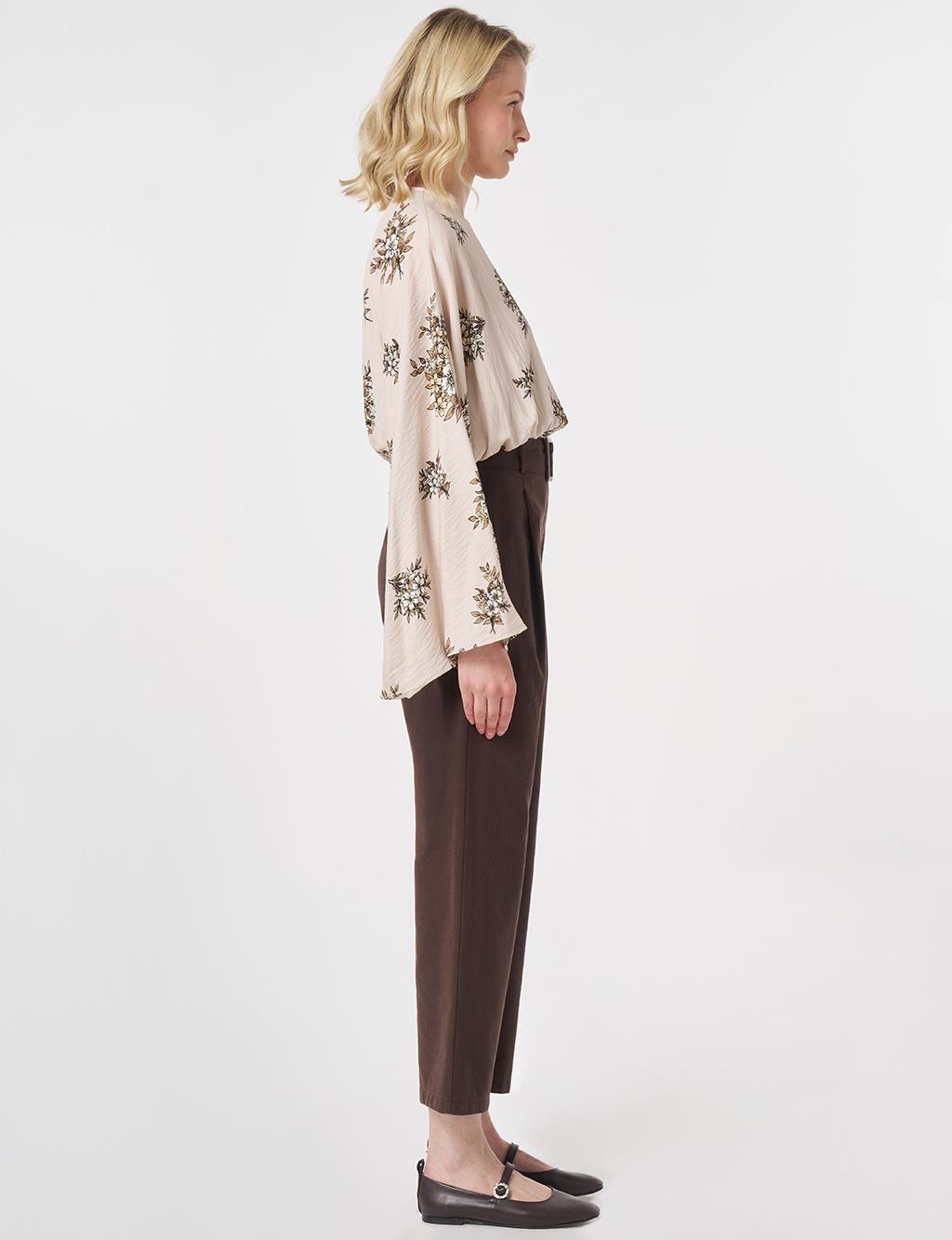 Belt-Detail Viscose Trousers Brown