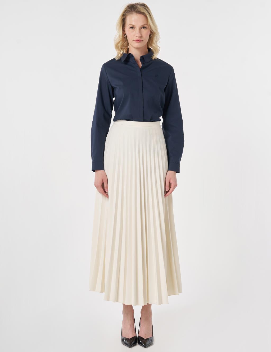 Zipped Pleated Skirt Ecru