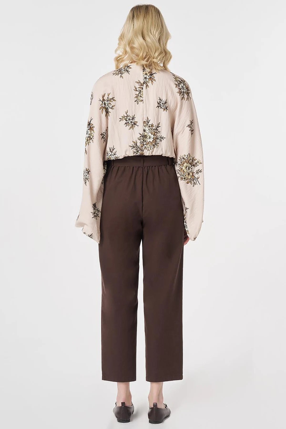Belt-Detail Viscose Trousers Brown