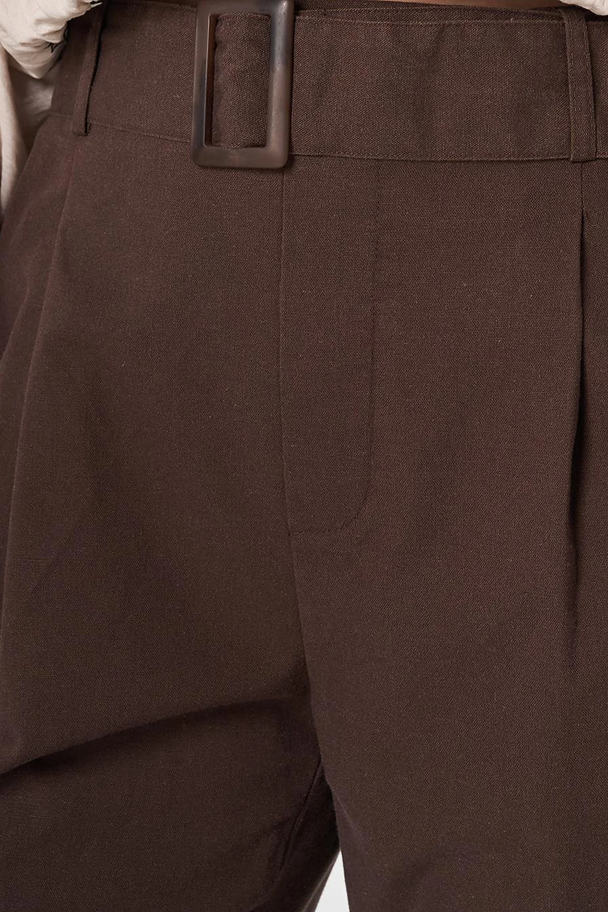 Belt-Detail Viscose Trousers Brown