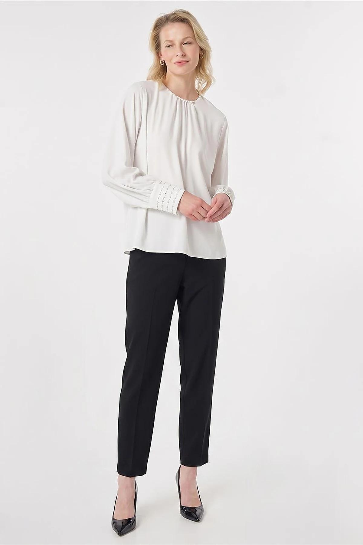 Cuff Detail Elegant Blouse Optical White