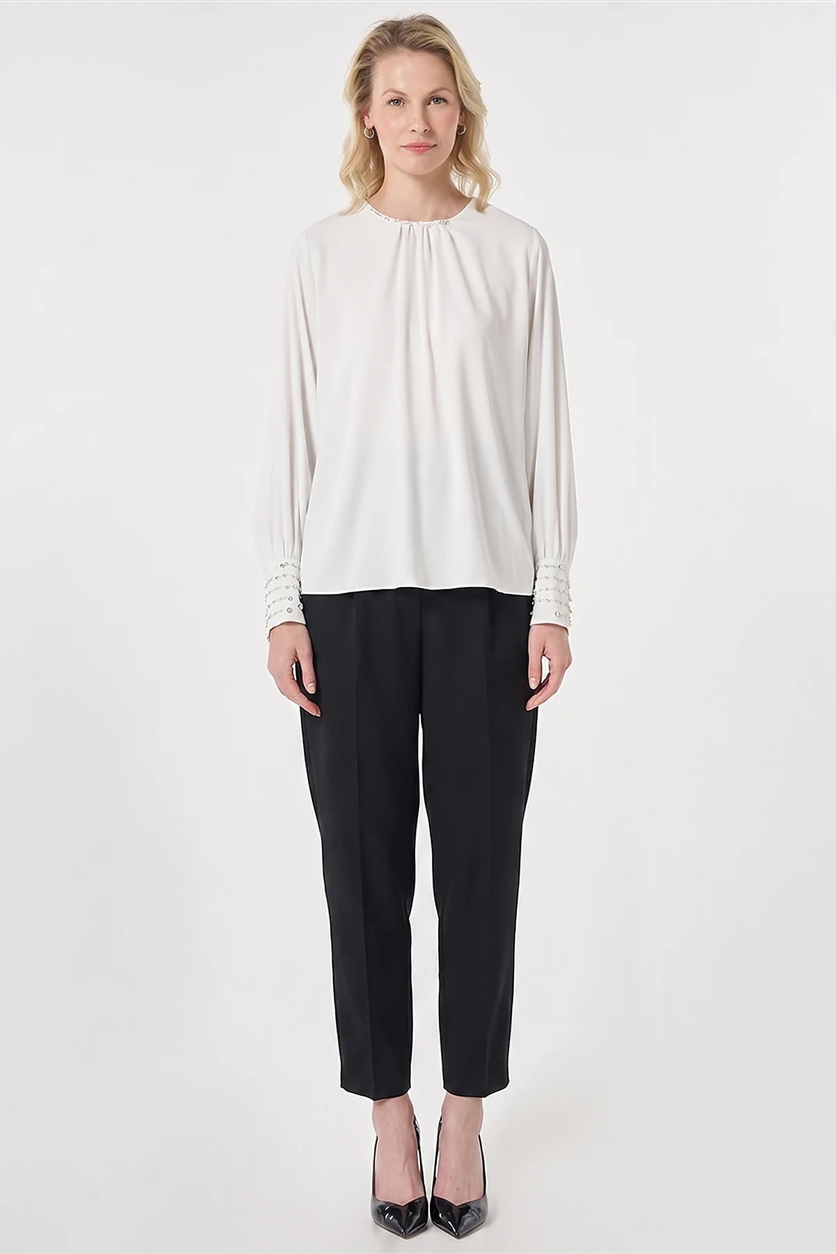 Cuff Detail Elegant Blouse Optical White