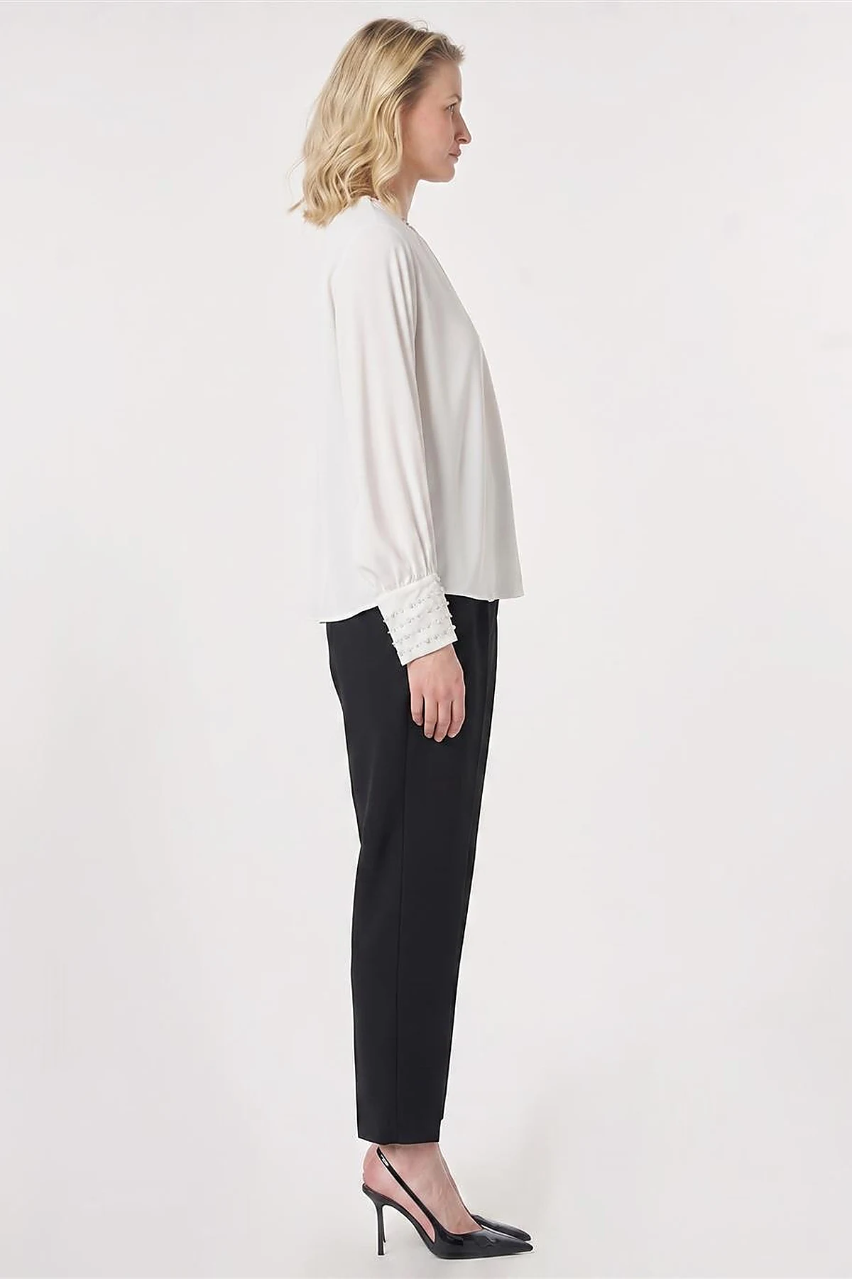 Cuff Detail Elegant Blouse Optical White