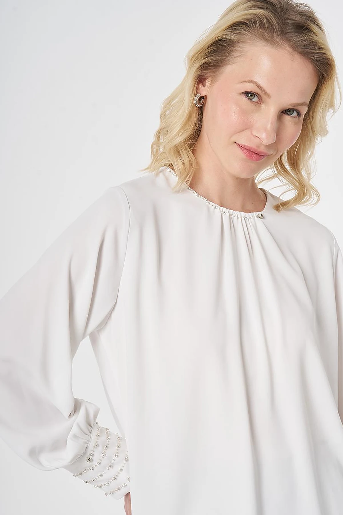 Cuff Detail Elegant Blouse Optical White