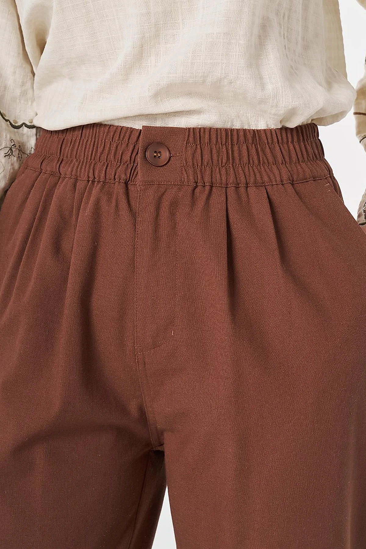 Pleated Rayon Pants Brown