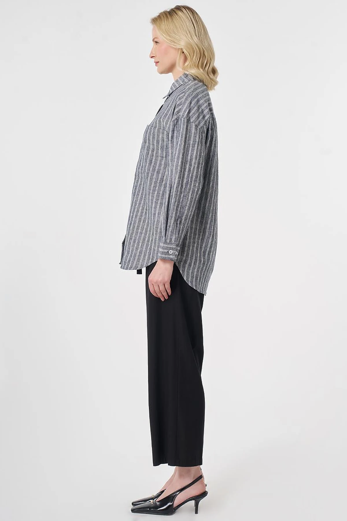 Single-Pocket Cotton Linen Tunic Dark Navy