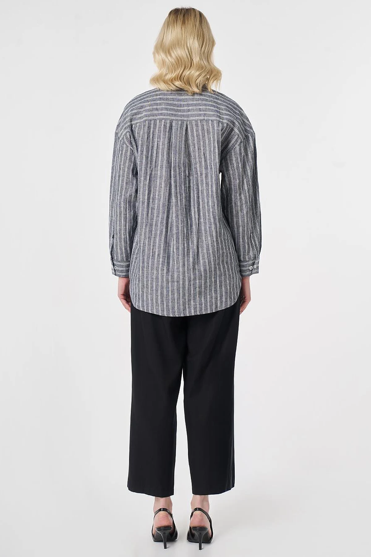 Single-Pocket Cotton Linen Tunic Dark Navy