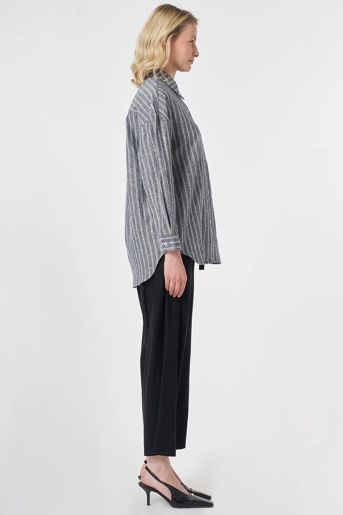 Single-Pocket Cotton Linen Tunic Dark Navy