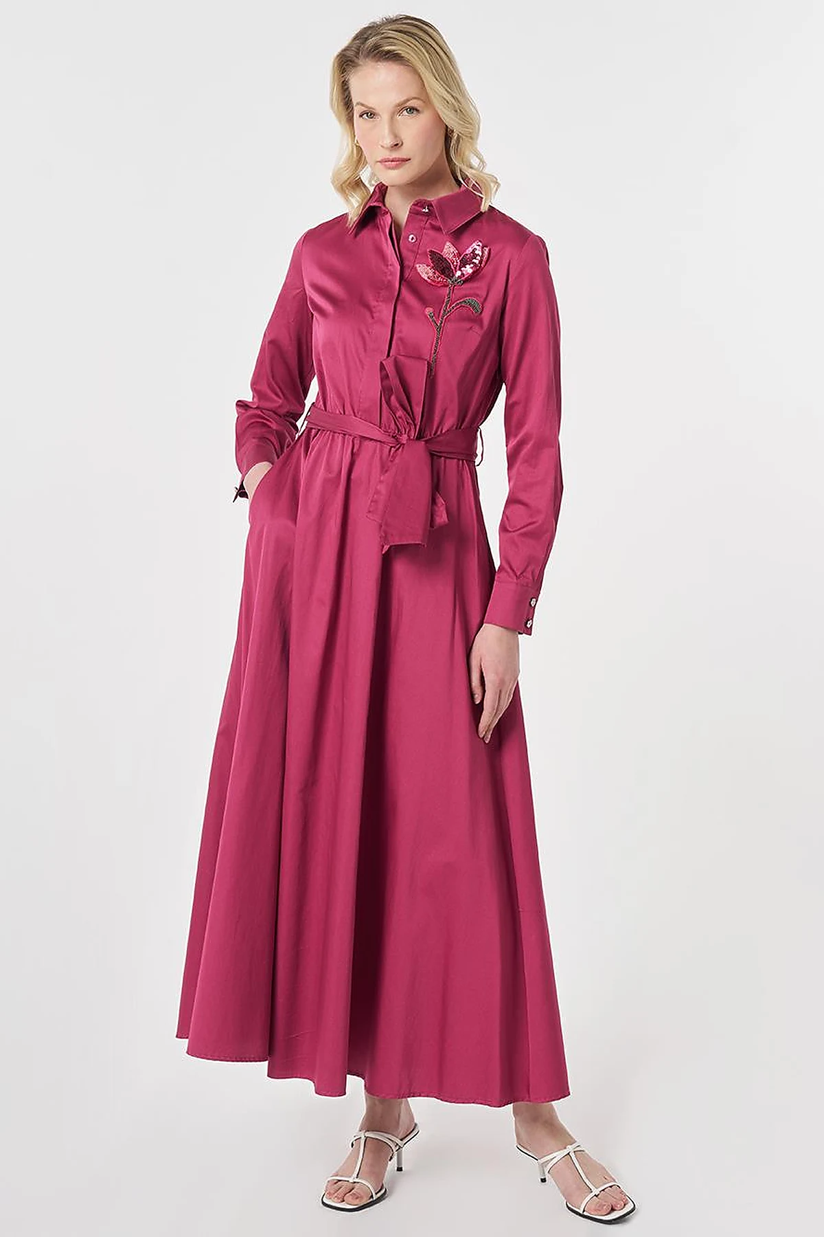 100% Cotton Embroidered Detail Dress Cherry
