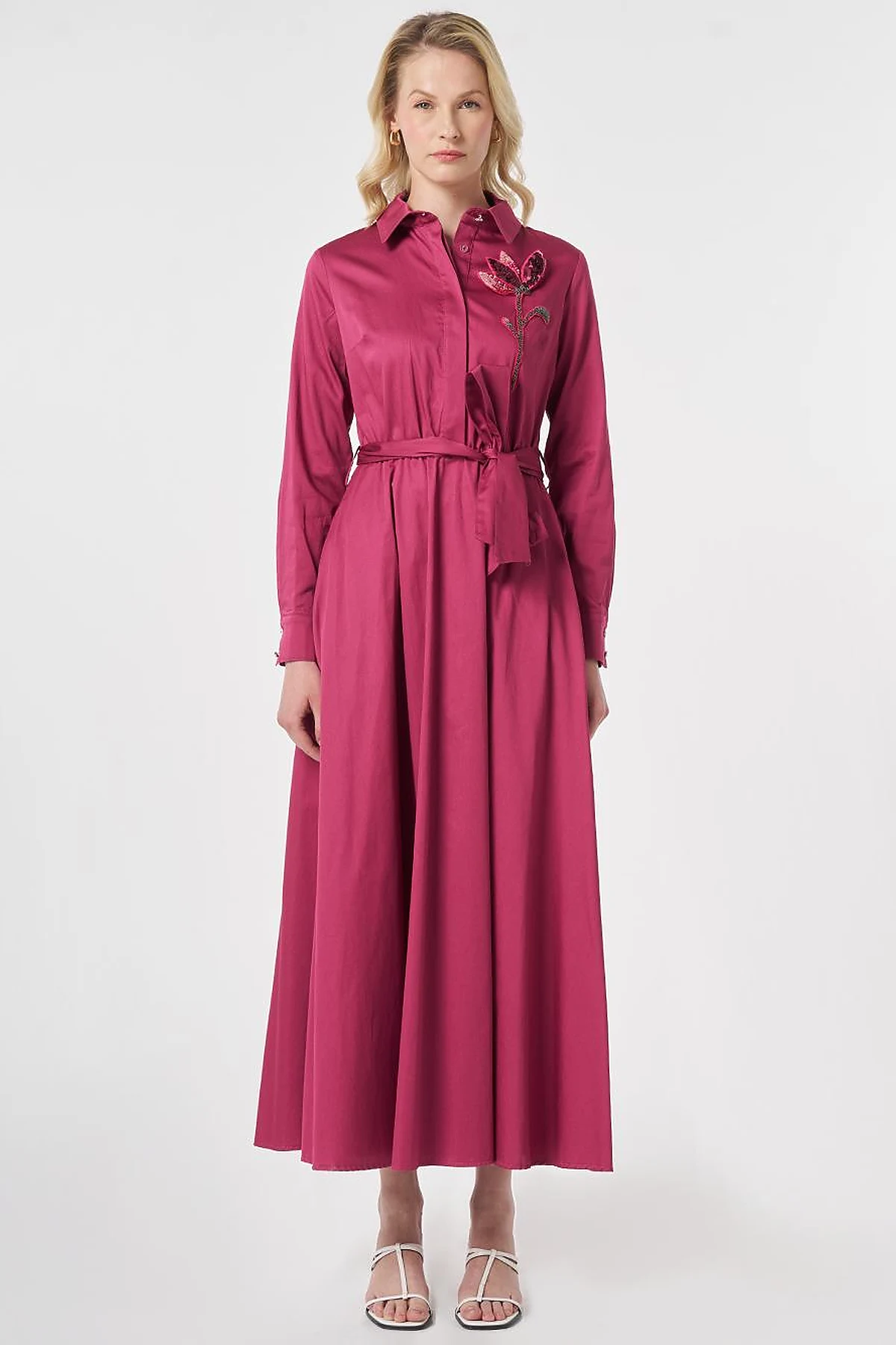 100% Cotton Embroidered Detail Dress Cherry