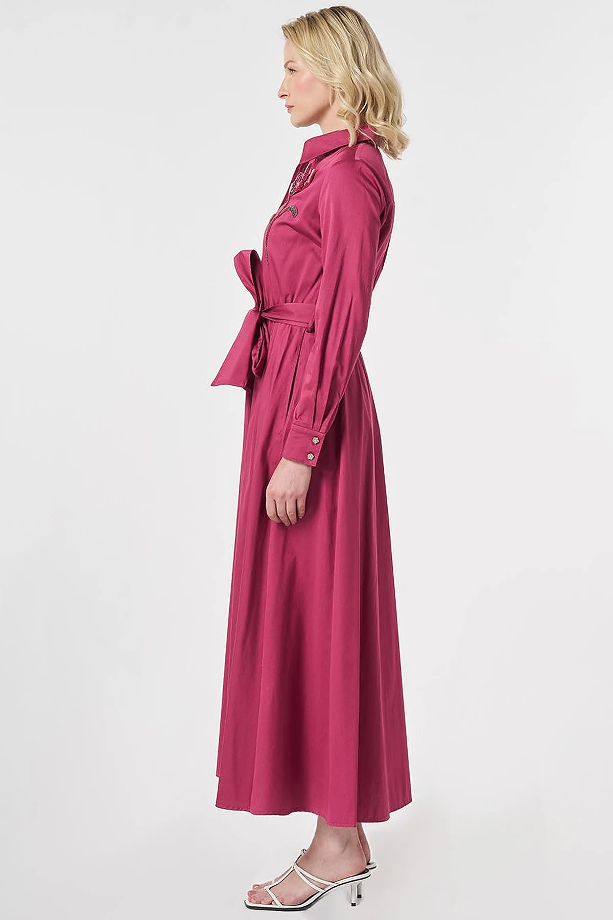 100% Cotton Embroidered Detail Dress Cherry