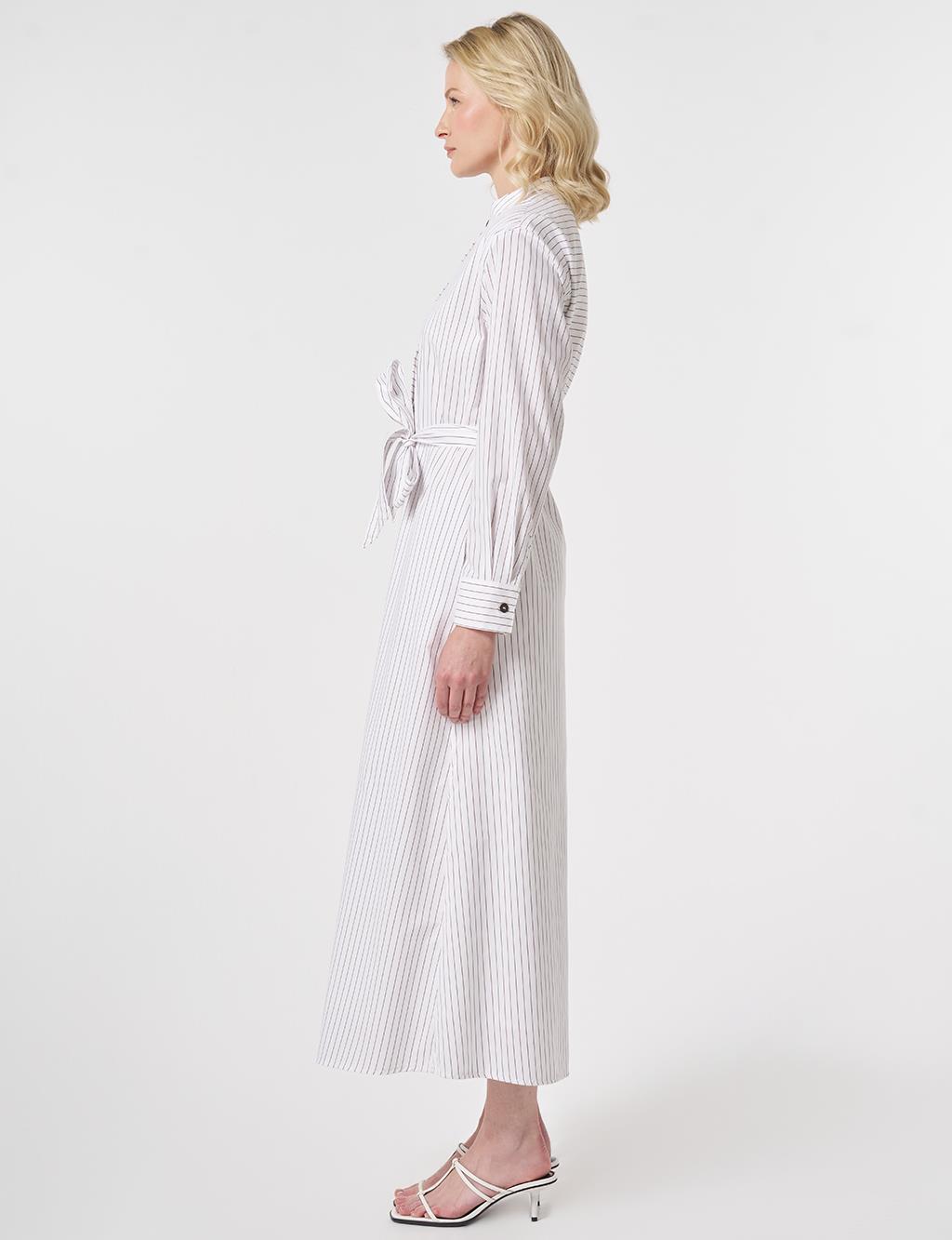 Striped Cotton Maxi Dress Brown