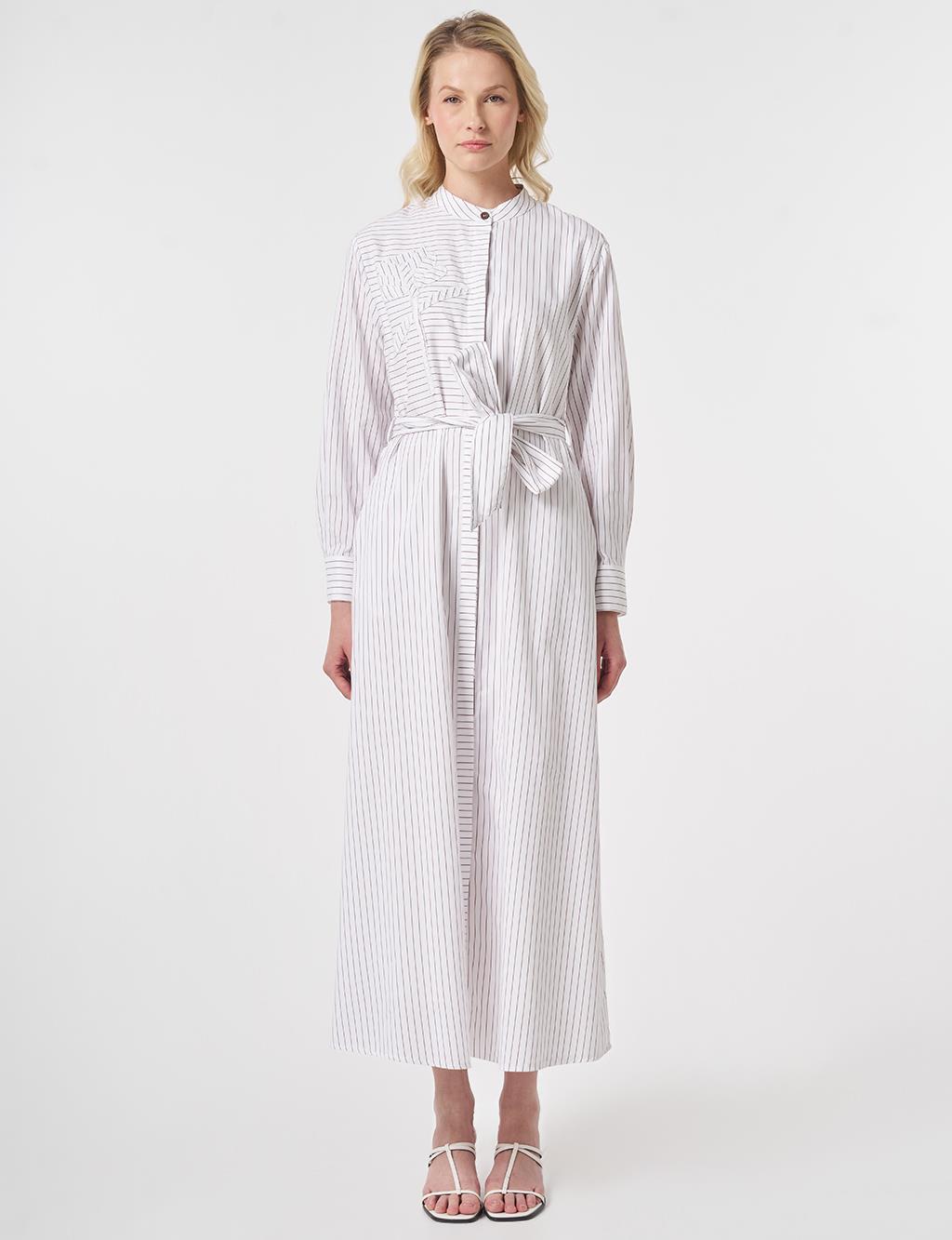 Striped Cotton Maxi Dress Brown
