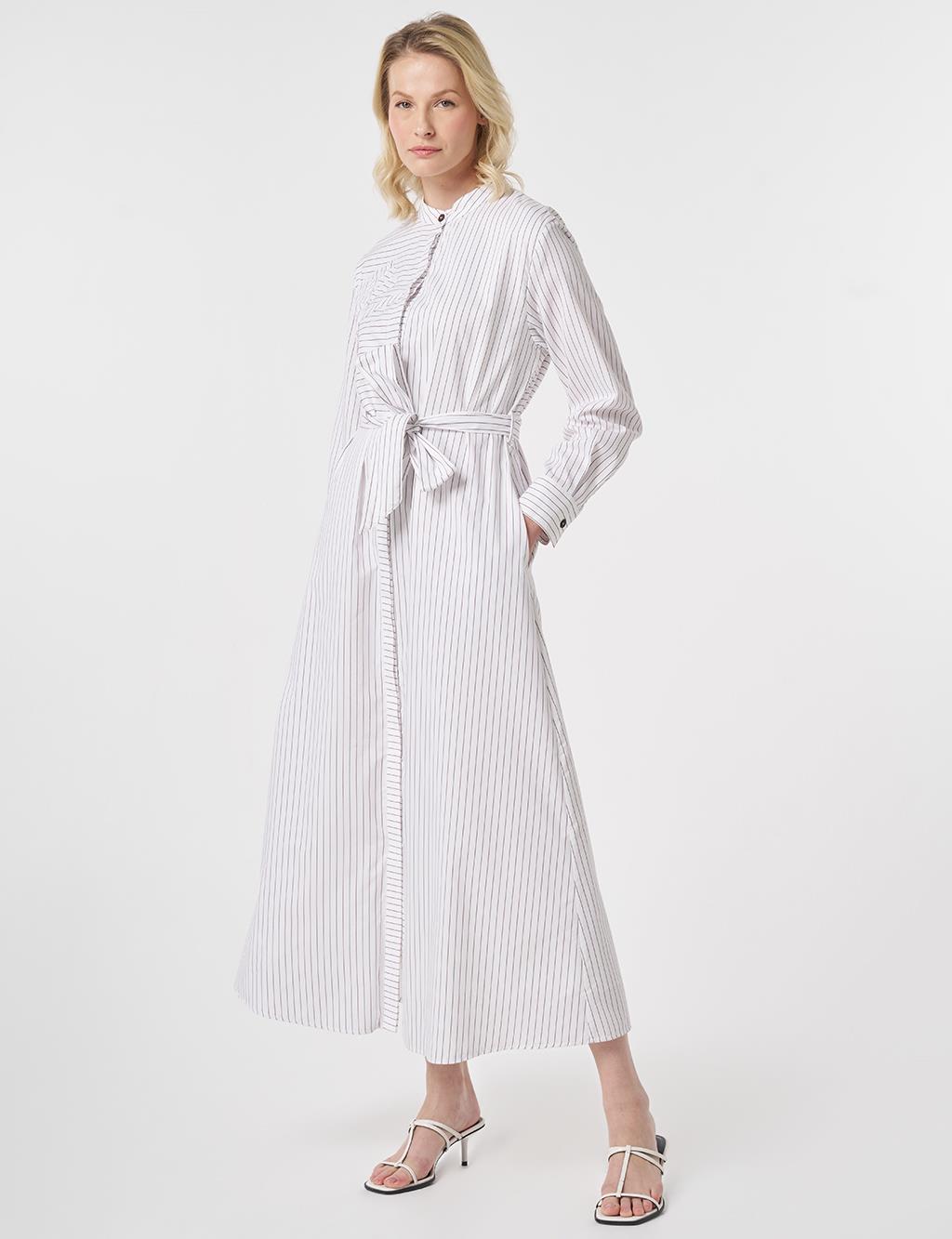 Striped Cotton Maxi Dress Brown