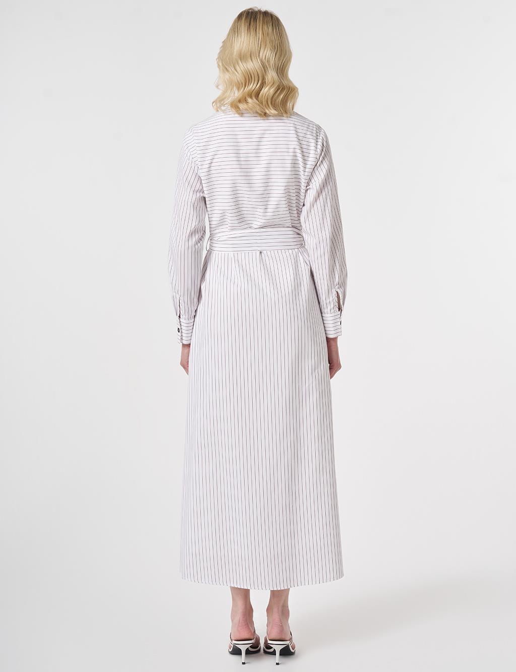 Striped Cotton Maxi Dress Brown