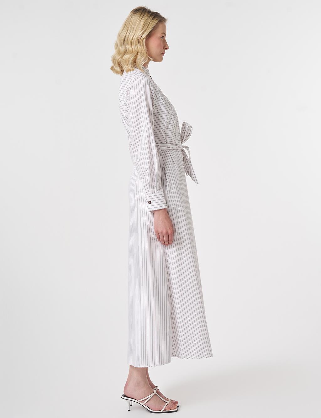 Striped Cotton Maxi Dress Brown