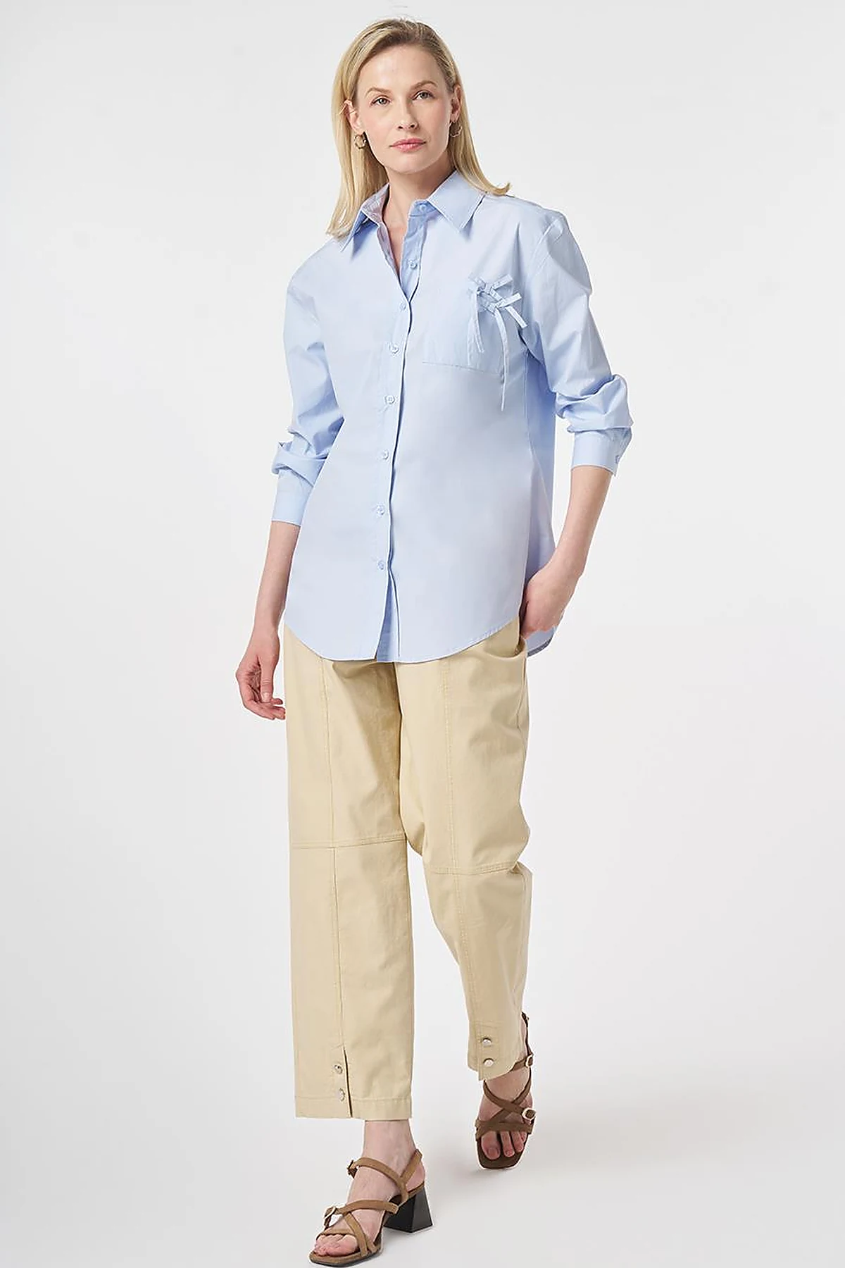 100% Cotton Bow-Detail Blouse Blue