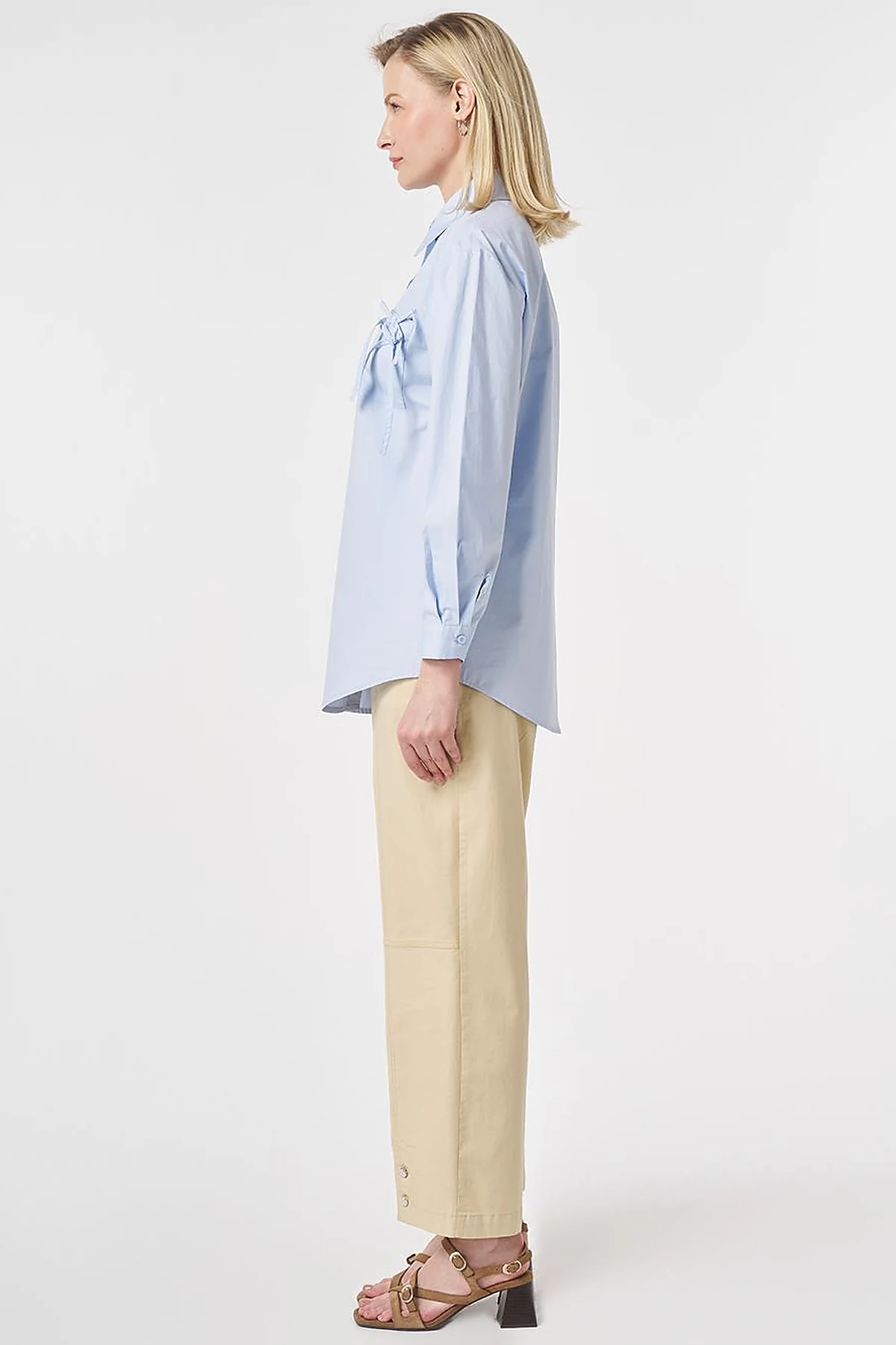 100% Cotton Bow-Detail Blouse Blue