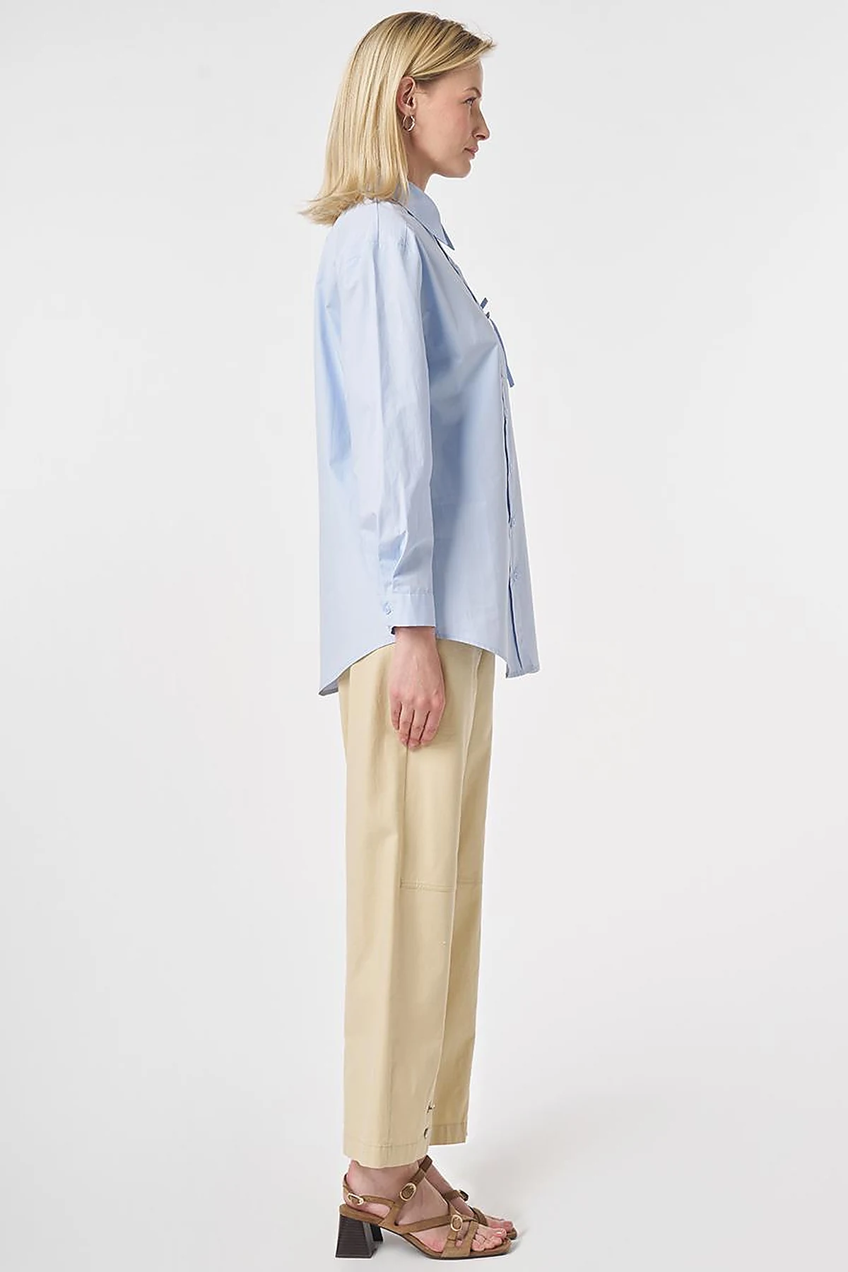 100% Cotton Bow-Detail Blouse Blue