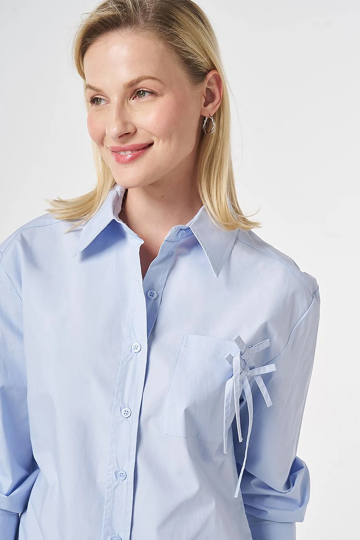 100% Cotton Bow-Detail Blouse Blue