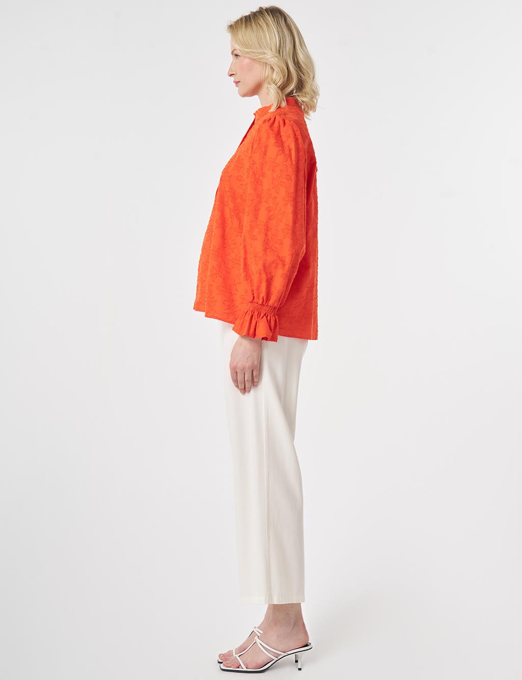 100% Cotton Floral Pattern Blouse Coral
