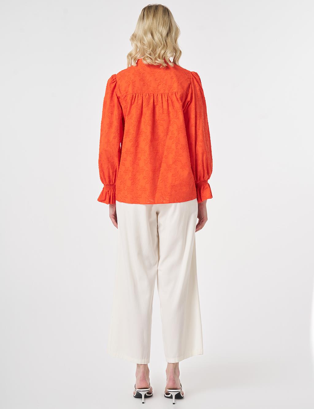 100% Cotton Floral Pattern Blouse Coral