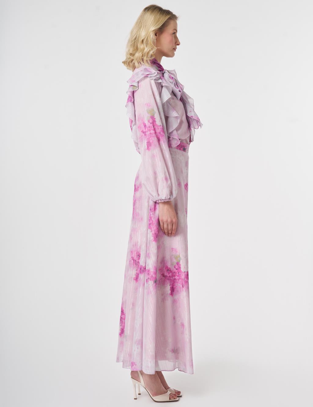 Floral Desen Etekli Takım Lila 
