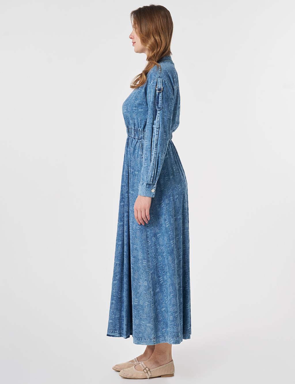 Sport Stitch Detailed Denim Dress Blue
