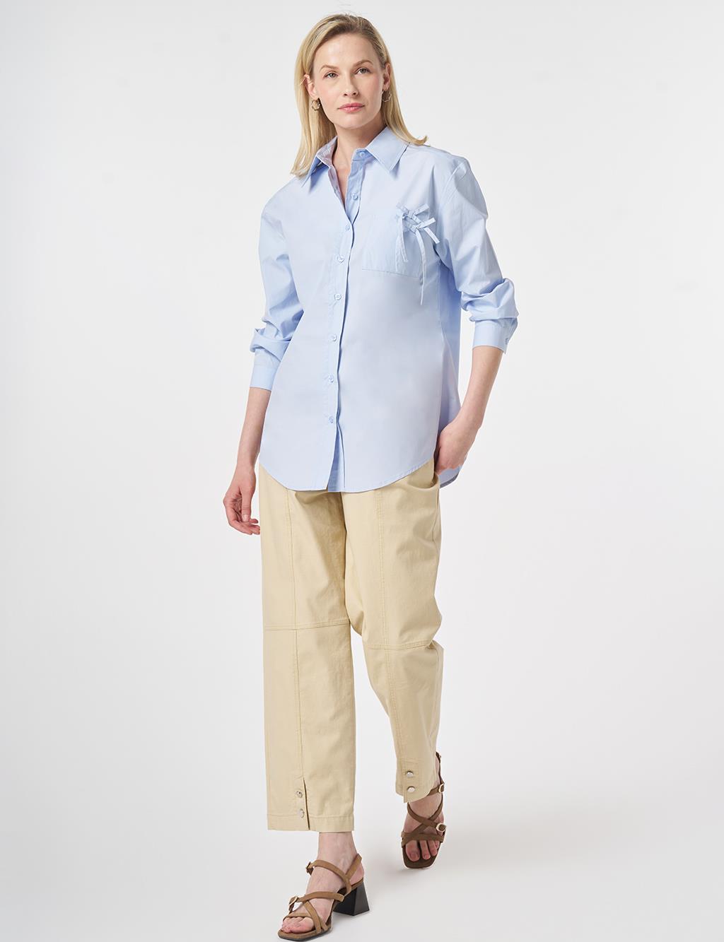 100% Cotton Bow-Detail Blouse Blue