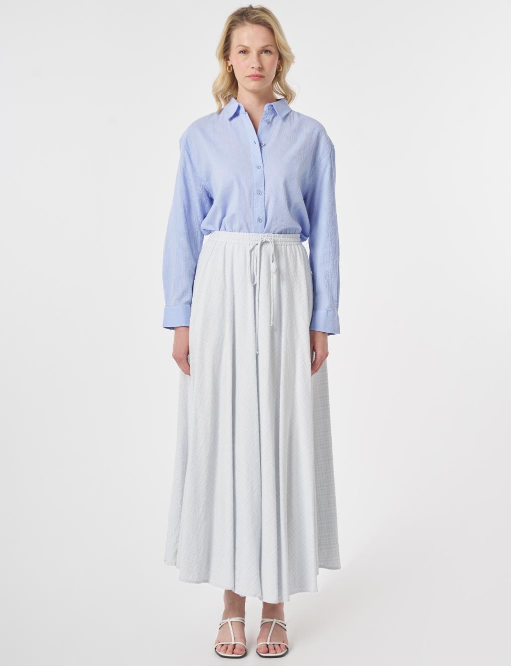 Crinkled Flared Skirt Blue