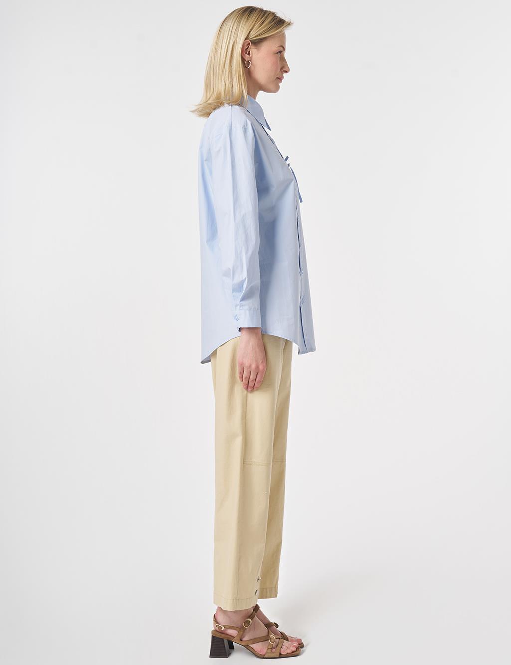 100% Cotton Bow-Detail Blouse Blue