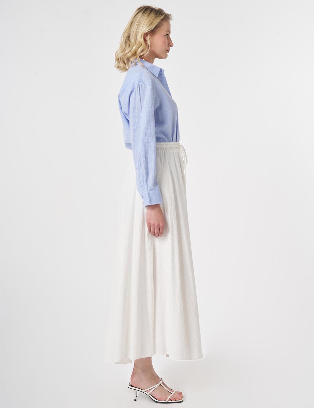 Crinkled Flared Skirt Off White