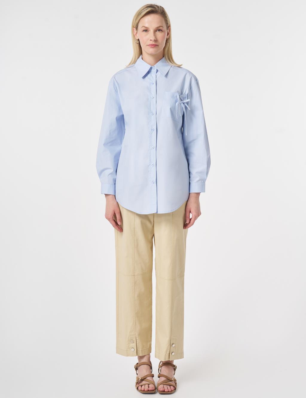 100% Cotton Bow-Detail Blouse Blue
